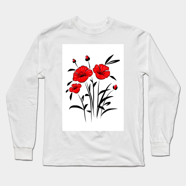 Stylized poppies Long Sleeve T-Shirt by annalisaamato